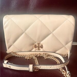 Brand new Tory Burch Kira Cream Quilted Leather Wallet on Chain